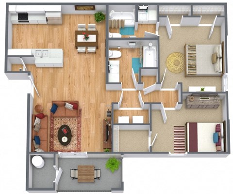 Floor plan for 2 beds, 2 baths, 1150 sqft